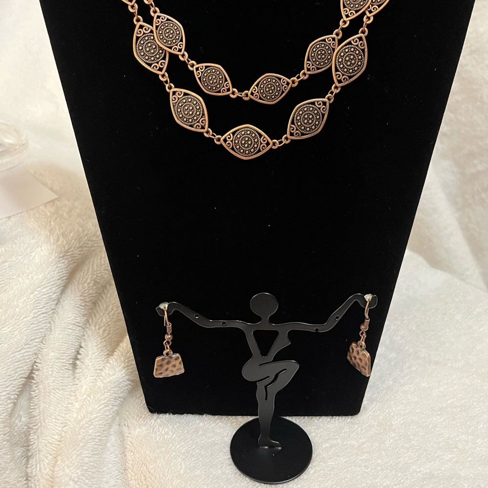 Elegant Copper Fashion Necklace and Earring Set